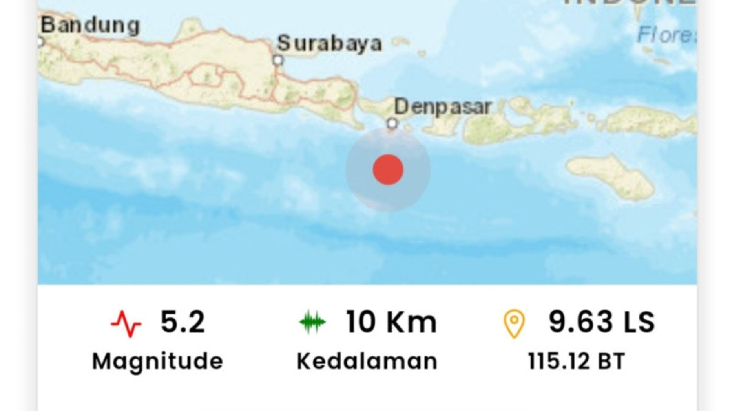 Gempa Bali magnitudo 4,8. Foto: Istimewa