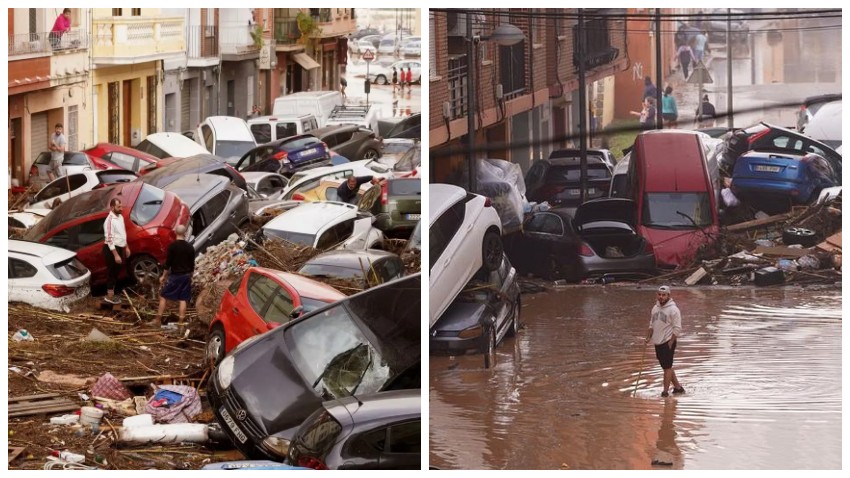 Kolase banjir besar di Spanyol. Foto: Istimewa